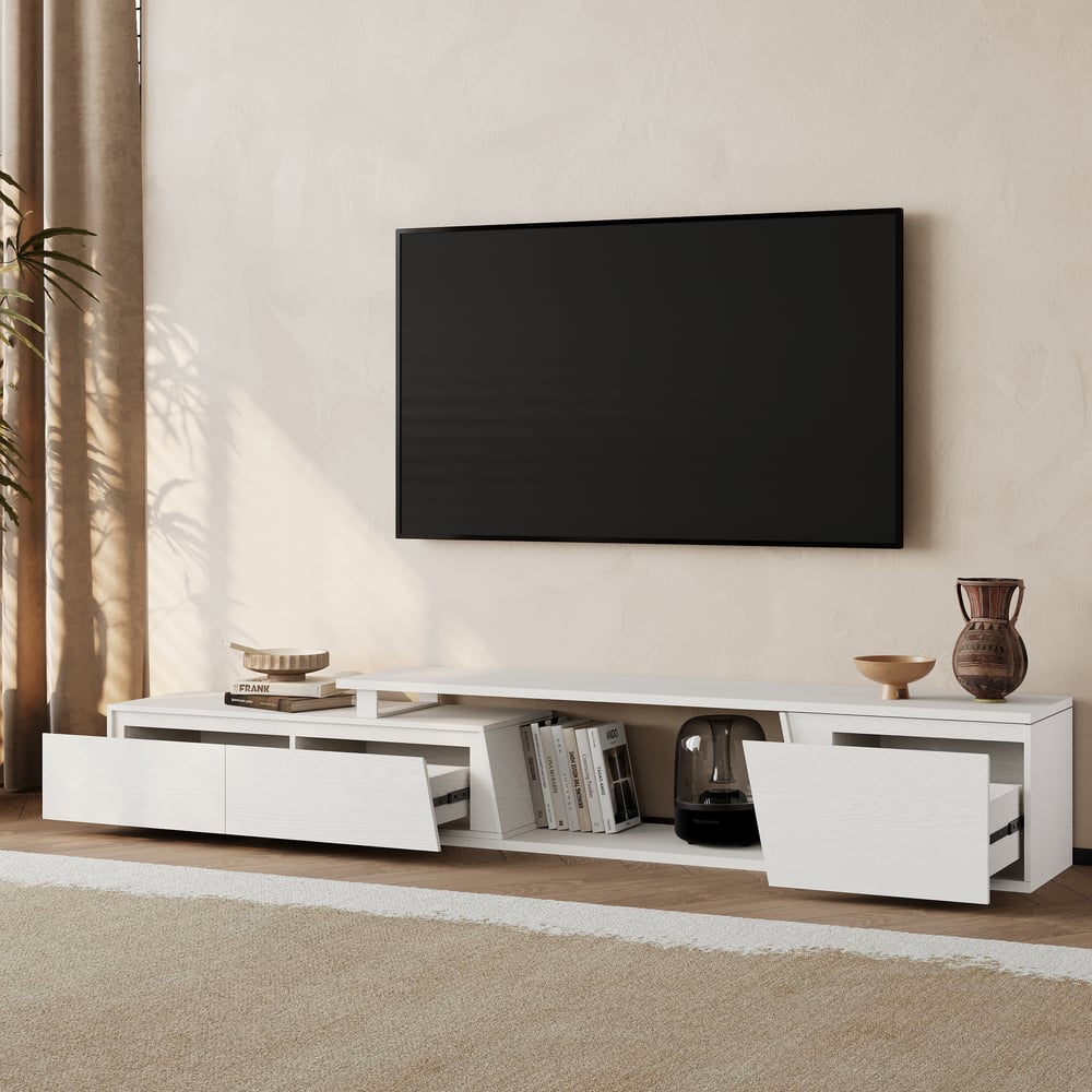 Avaliações de clientes sobre Suporte de TV extensível Fero White com 3 gavetas (1800 mm a 2800 mm)