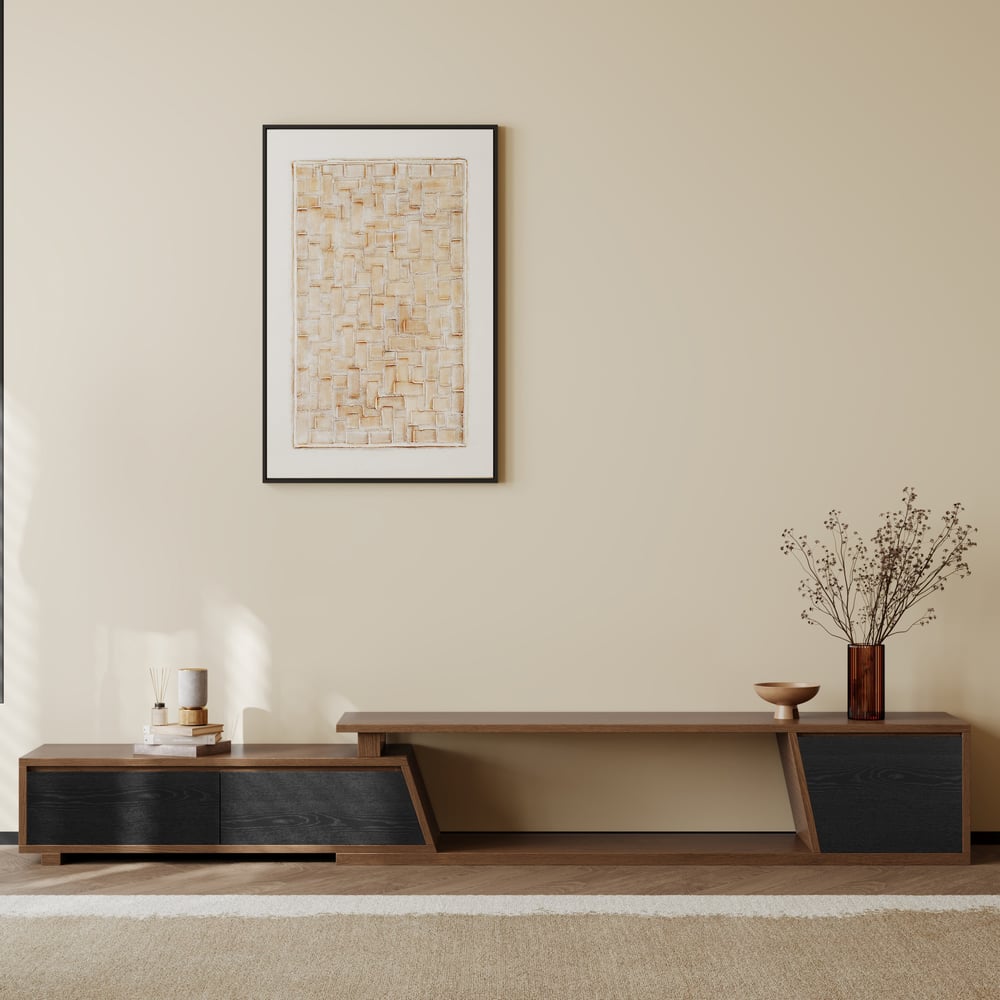 Avis Clients sur Meuble TV extensible noir et noyer Fero avec 3 tiroirs (1800 mm à 3048 mm)