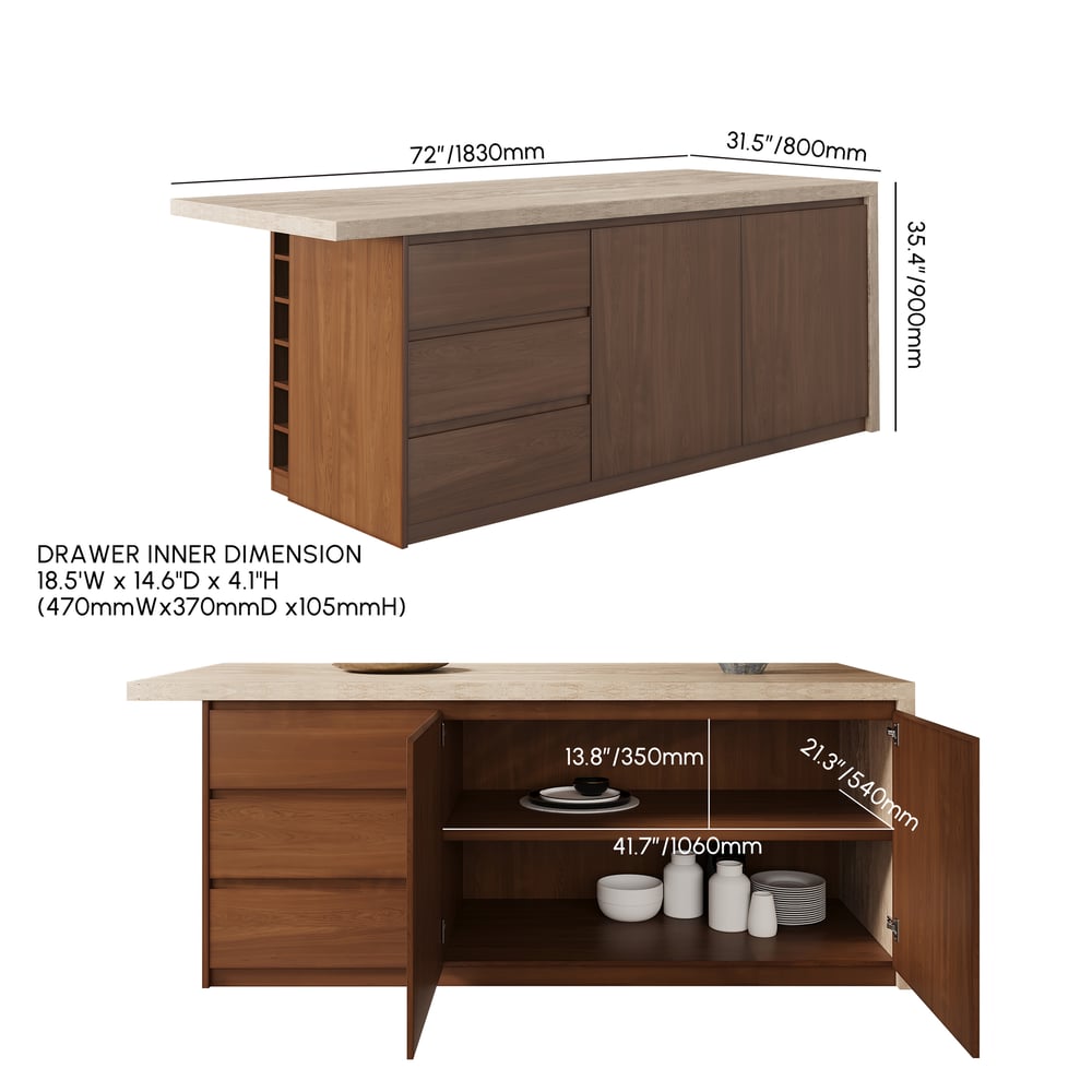 Questions and Answers for Modern 1830 mm Wood Kitchen Island with Drawers & Cabinets, Walnut
