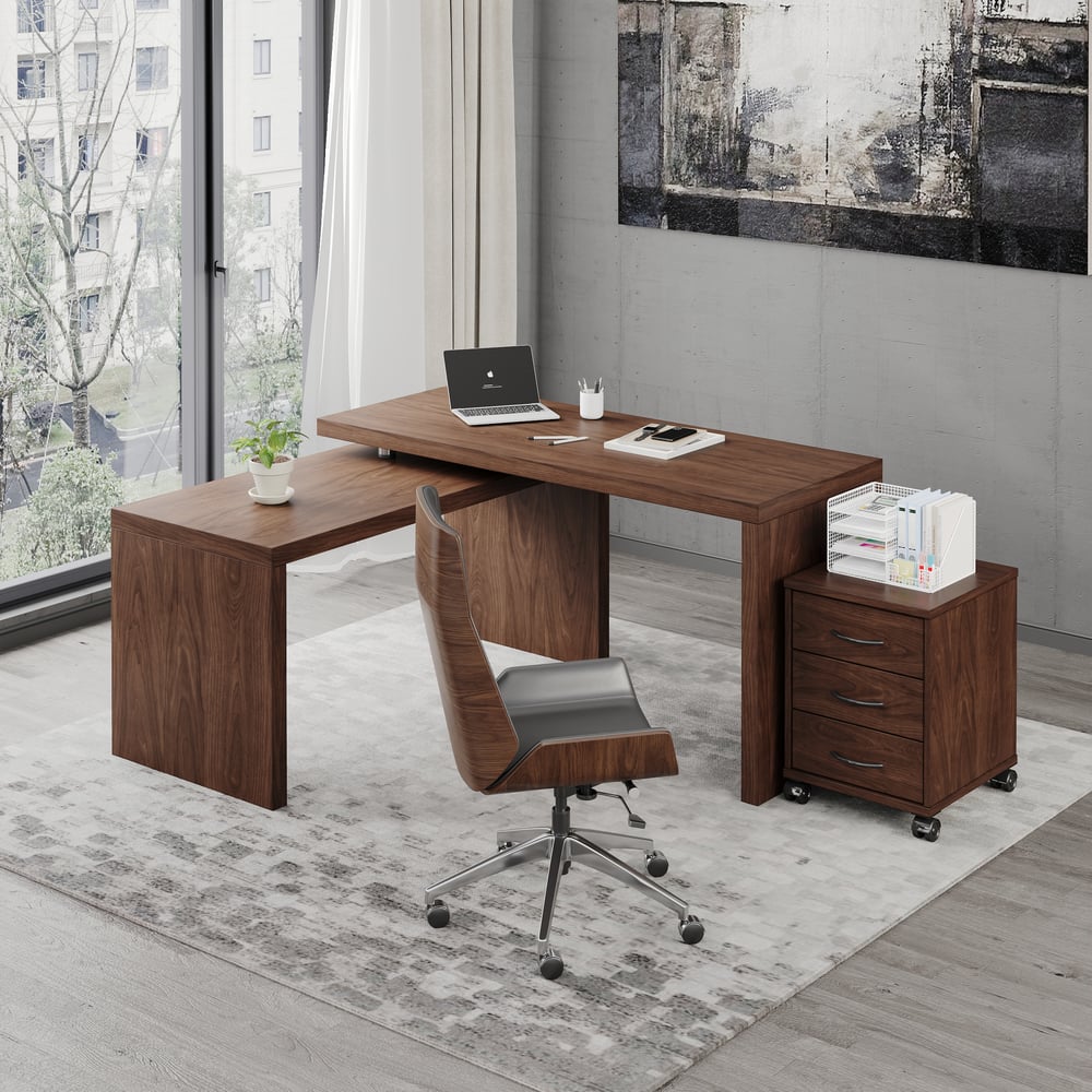 Customer Reviews for Modern Rotatable L-Shaped Executive Desk with Movable File Cabinet (1520mm)