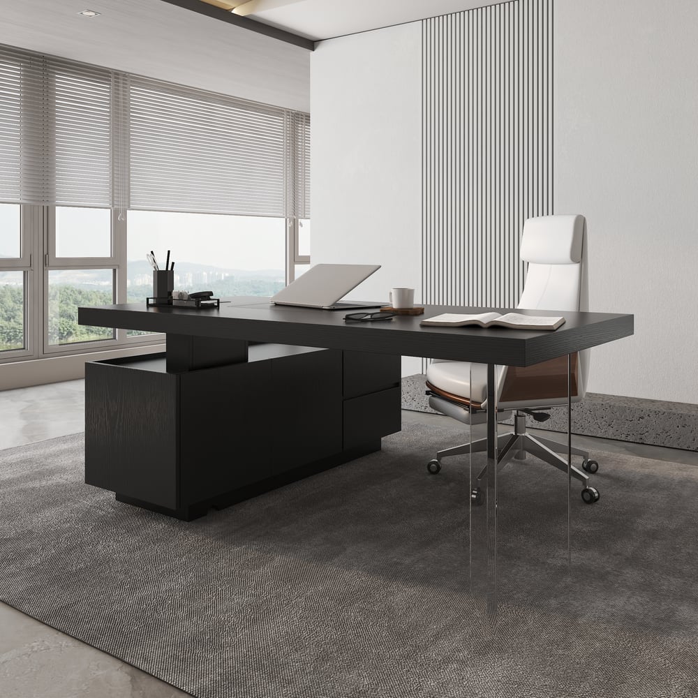 Preguntas y Respuestas para Escritorio ejecutivo moderno negro de 1815 mm en forma de L con escritorio elevador para mano derecha