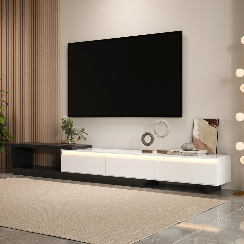 Questions et Réponses pour Meuble TV extensible Quoint avec 3 tiroirs et lampe (1790mm-2550mm)