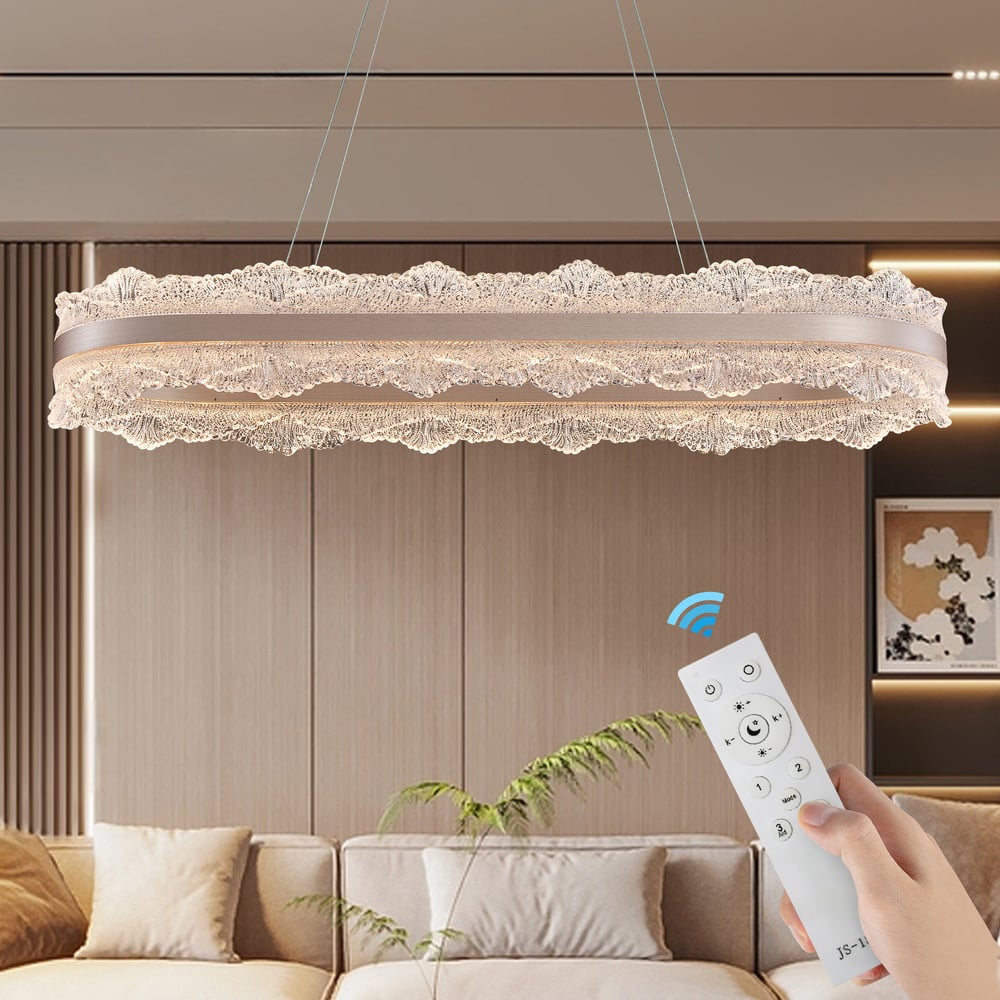 Questions et Réponses pour Lustre moderne en cristal acrylique avec 3 modes de couleur et hauteur réglable en or