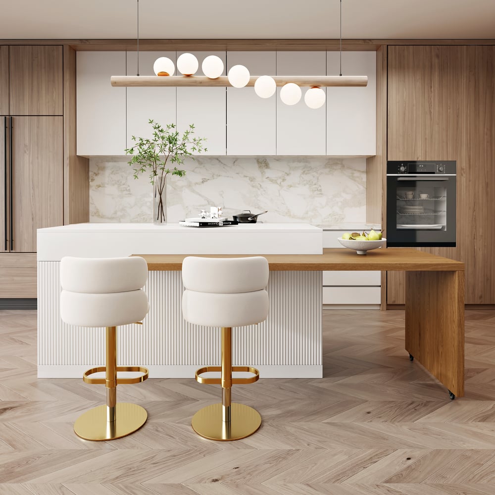 Questions et Réponses pour Îlots de cuisine extensibles, 2050mm-2680mm, dessus en marbre, portes et tiroirs modernes blancs