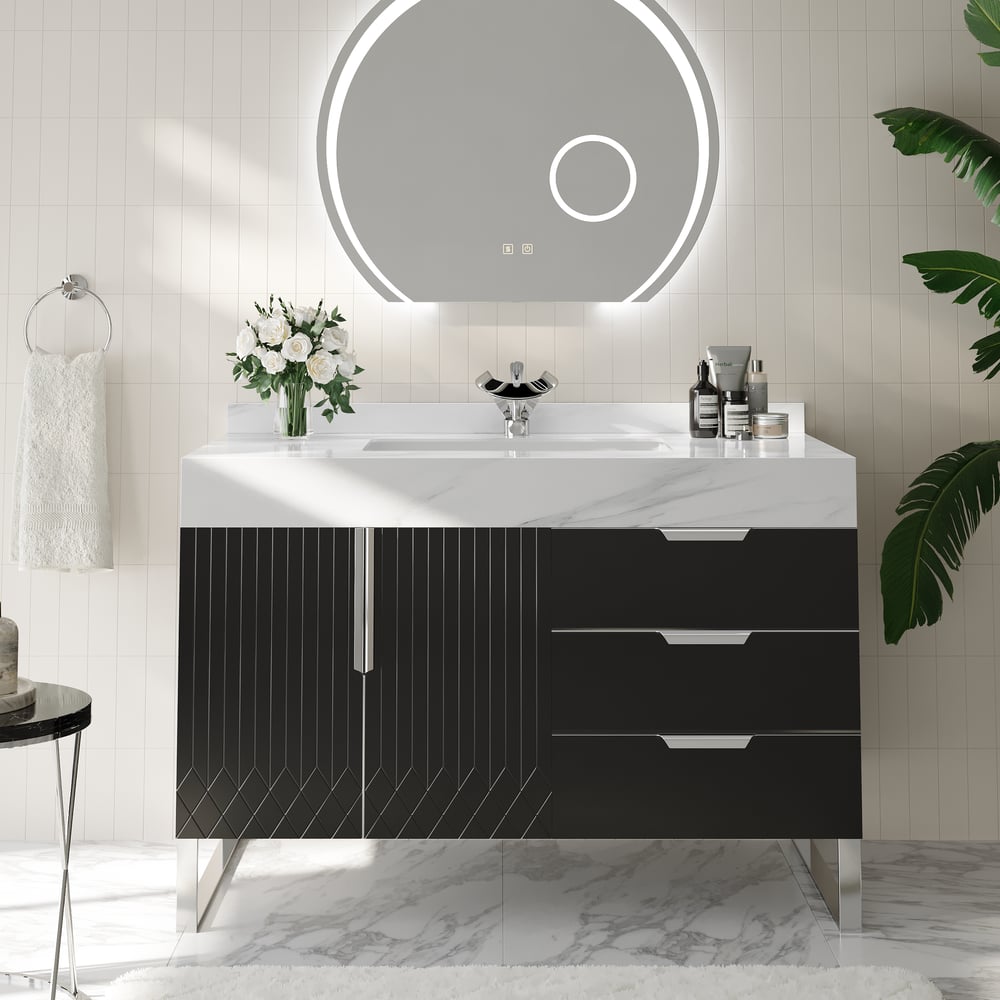 Oceny klientów dla Aro 900mm Czarna wolnostojąca ceramiczna umywalka łazienkowa Szuflady łazienkowe ze sztucznego marmuru