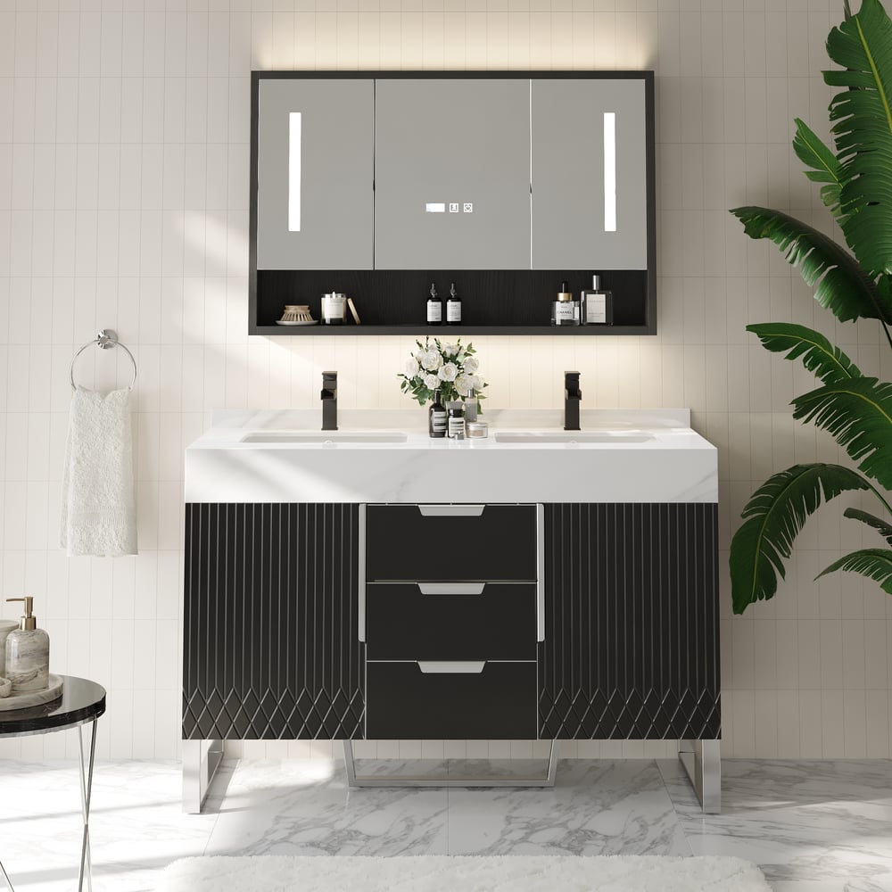 Questions and Answers for Aro Bathroom Vanity Set 1200mm Freestanding Bathroom Vanity Black with Double Sinks