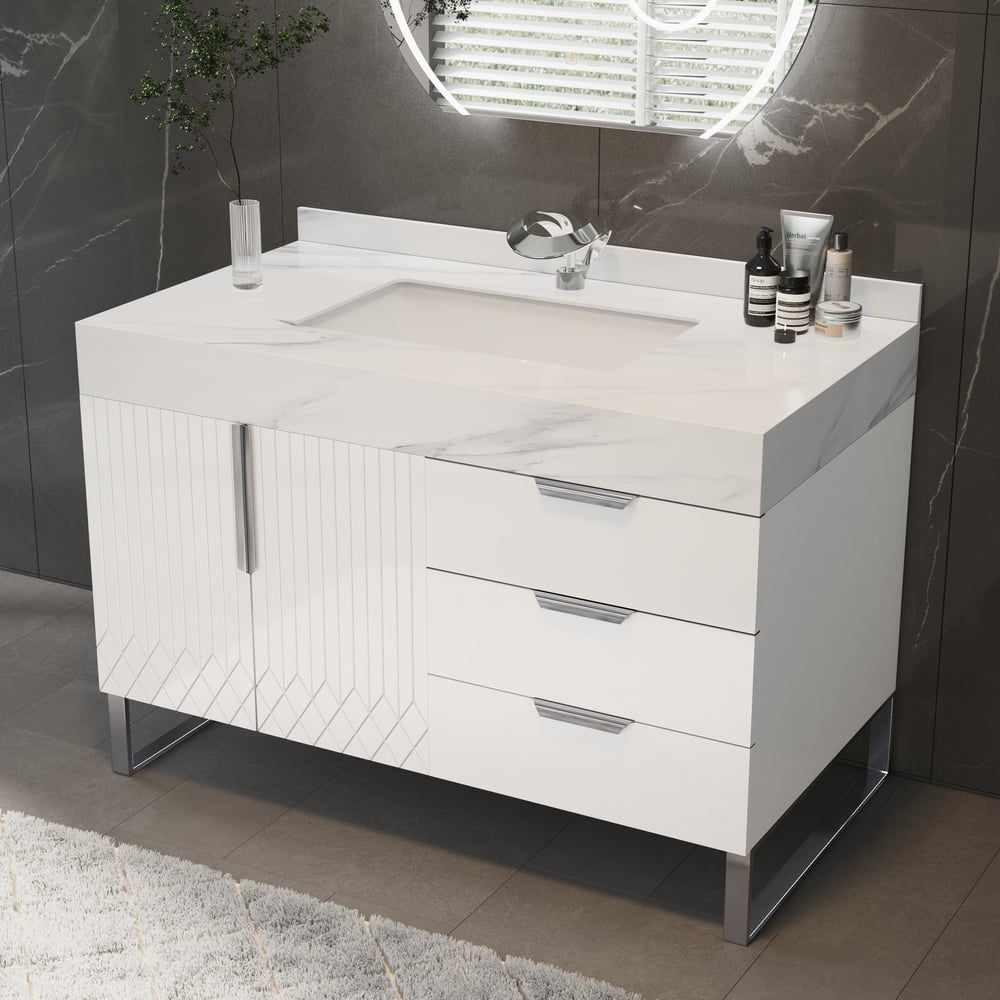 Klantrecensies voor Aro 900 mm witte vrijstaande keramische wastafel badkamerkaptafel, kaptafel van imitatiemarmer