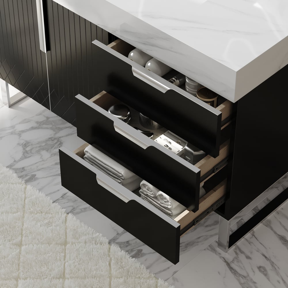 Oceny klientów dla Aro 900mm Czarna wolnostojąca ceramiczna umywalka łazienkowa Szuflady łazienkowe ze sztucznego marmuru