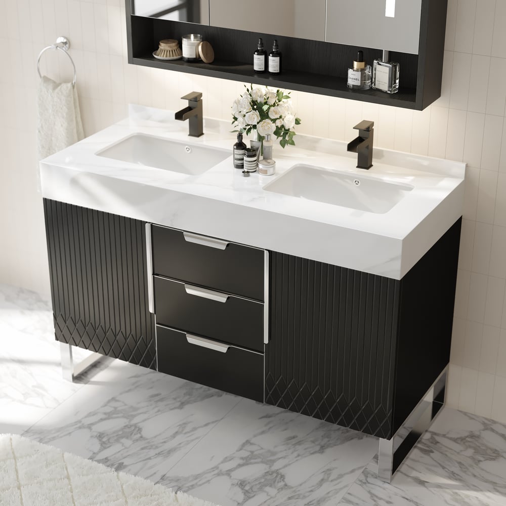 Questions and Answers for Aro Bathroom Vanity Set 1200mm Freestanding Bathroom Vanity Black with Double Sinks