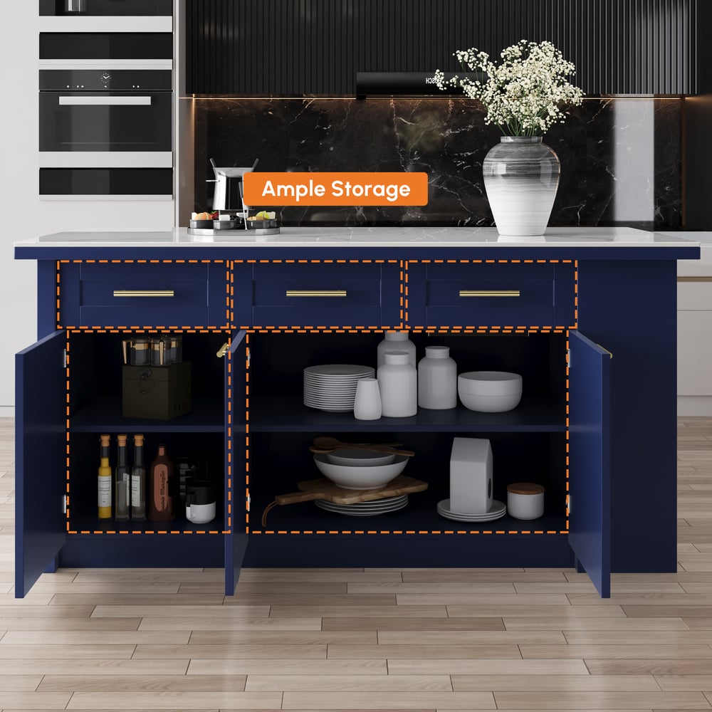 Questions and Answers for Modern 180 cm Sintered Stone Kitchen Island with Drawers & Cabinets, Blue
