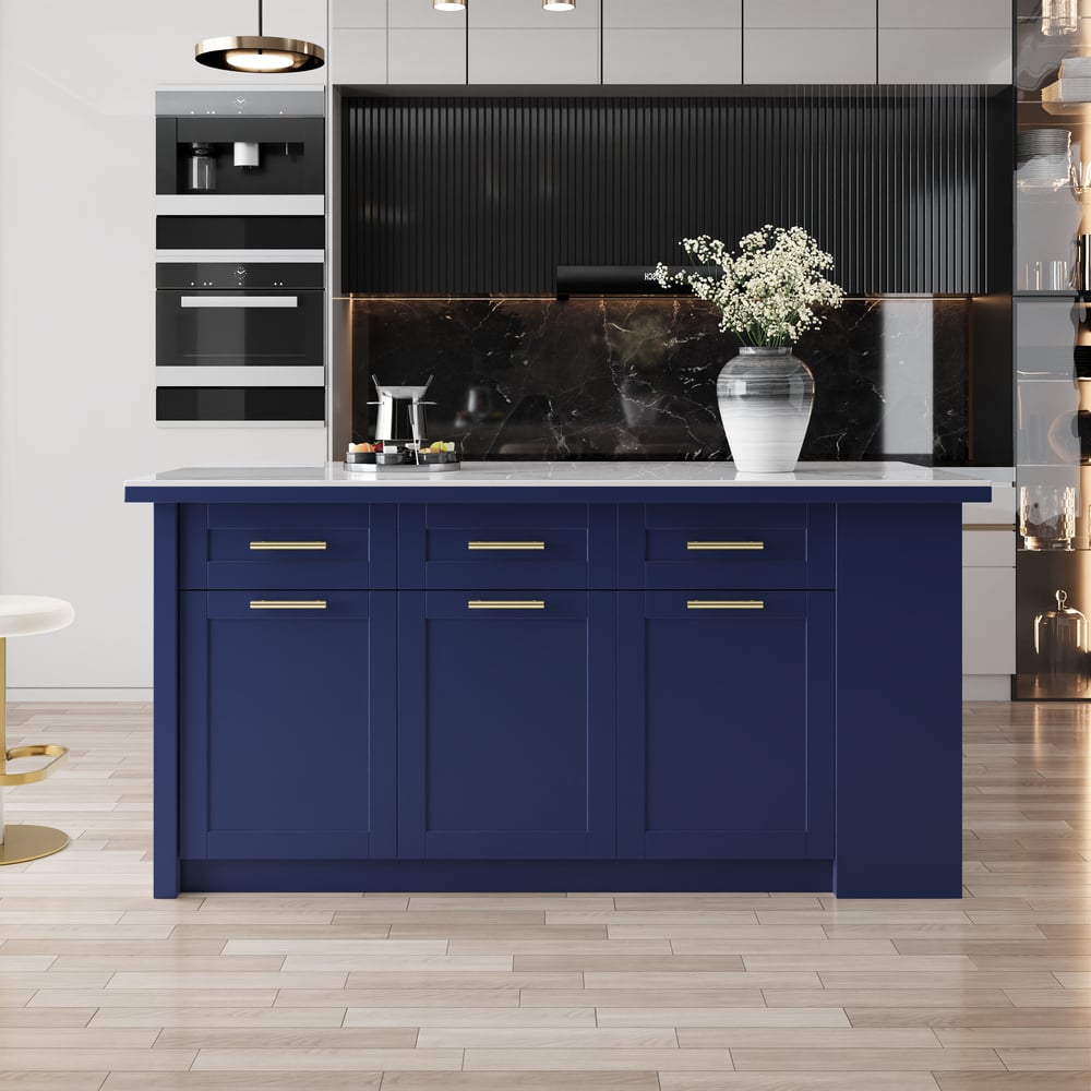Questions and Answers for Modern 180 cm Sintered Stone Kitchen Island with Drawers & Cabinets, Blue