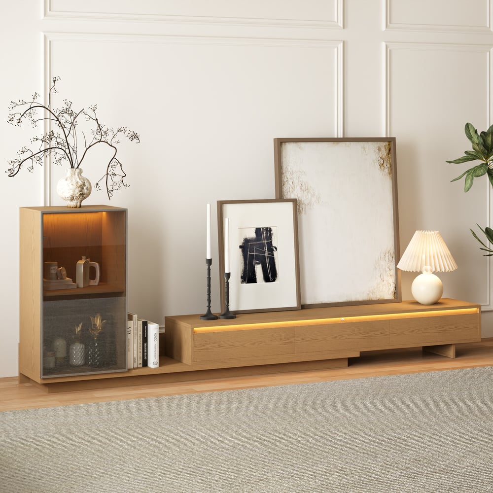 Questions and Answers for Fero Natural Extendable TV Stand with Bookshelves & Light(2500mm-3930mm)