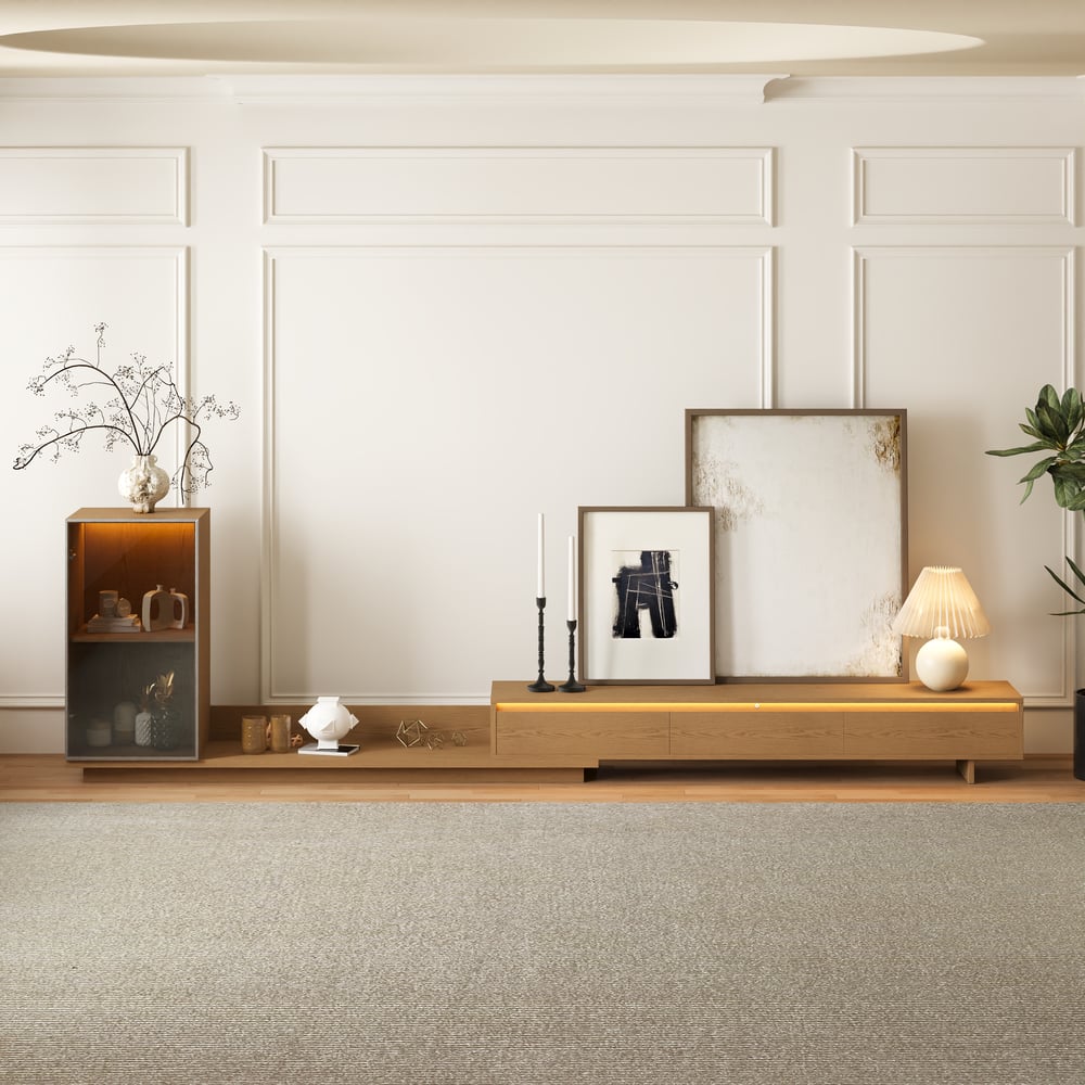 Questions and Answers for Fero Natural Extendable TV Stand with Bookshelves & Light(2500mm-3930mm)