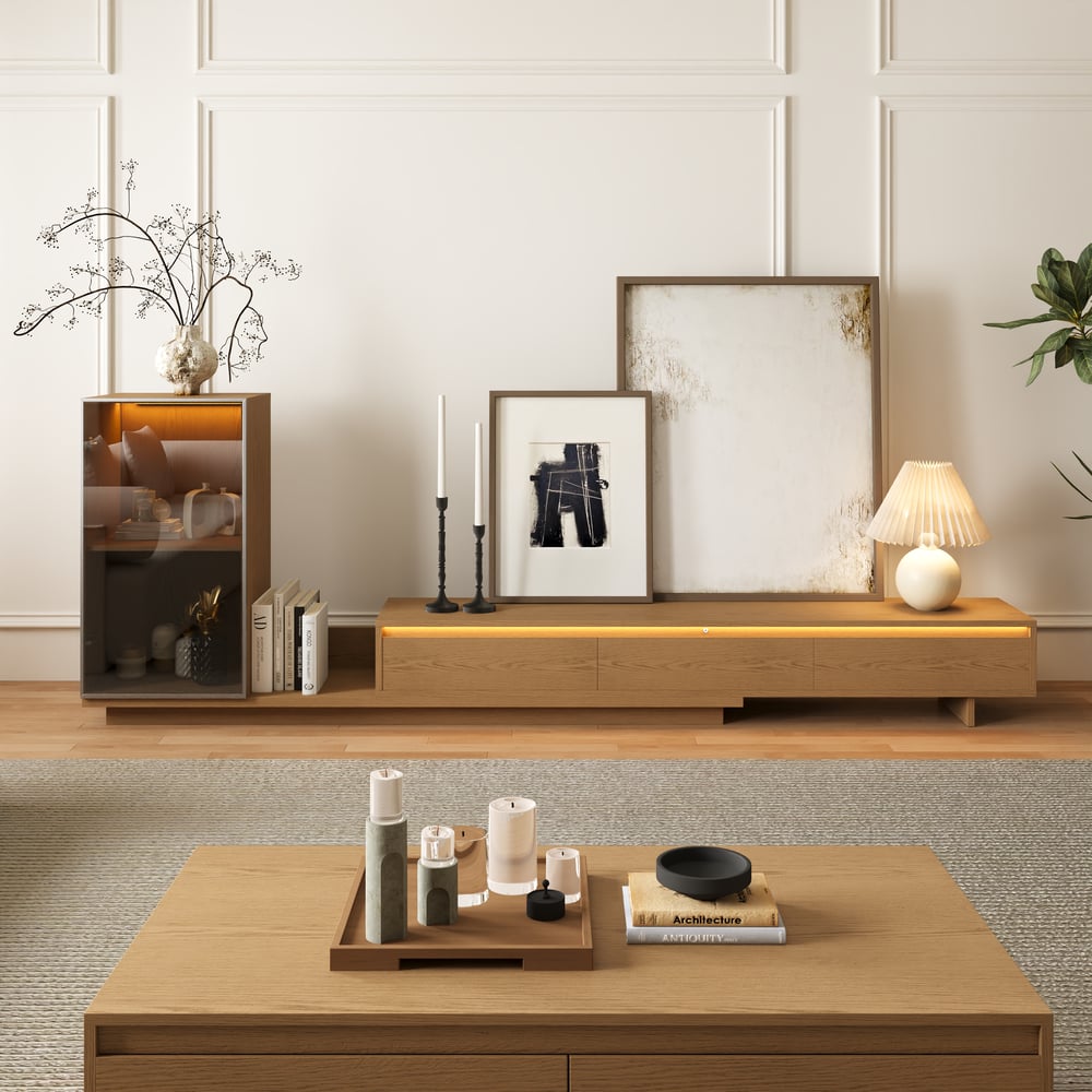 Questions and Answers for Fero Natural Extendable TV Stand with Bookshelves & Light(2500mm-3930mm)