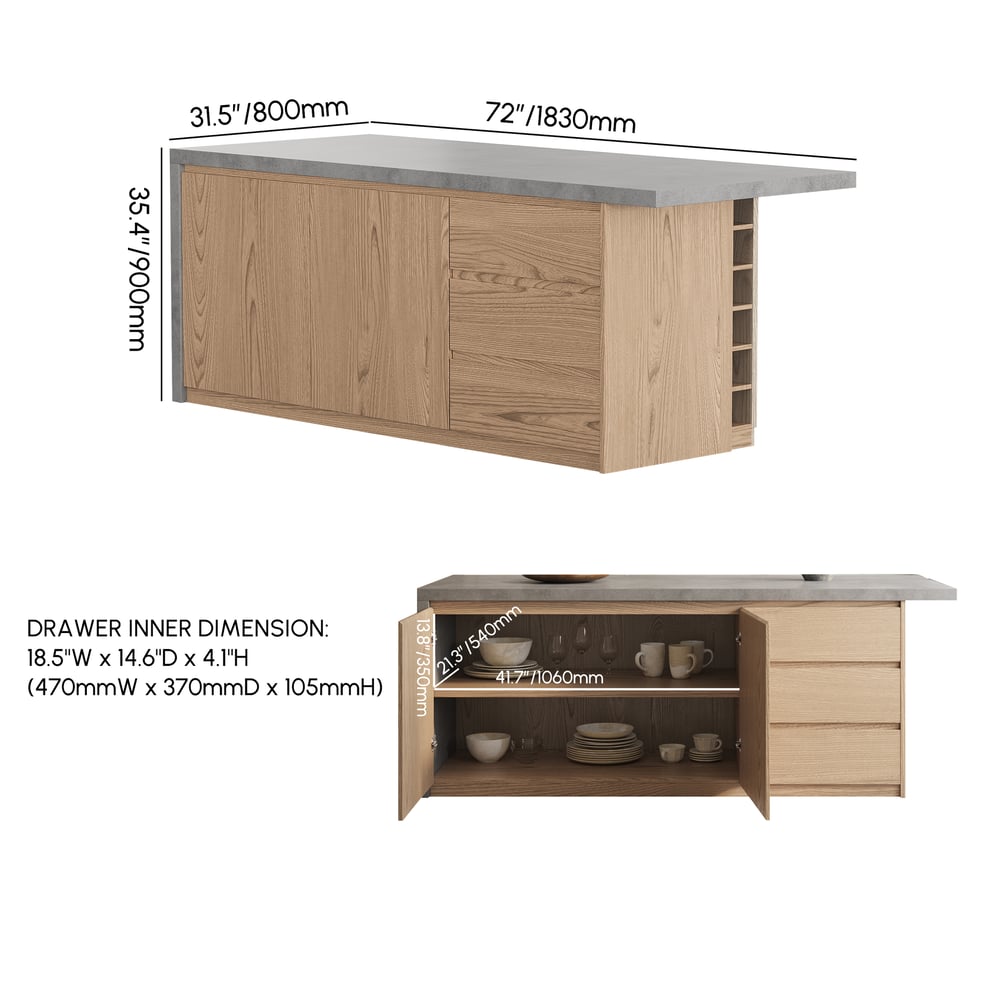 Questions and Answers for 1800mm Japandi Style Wood Kitchen Island
