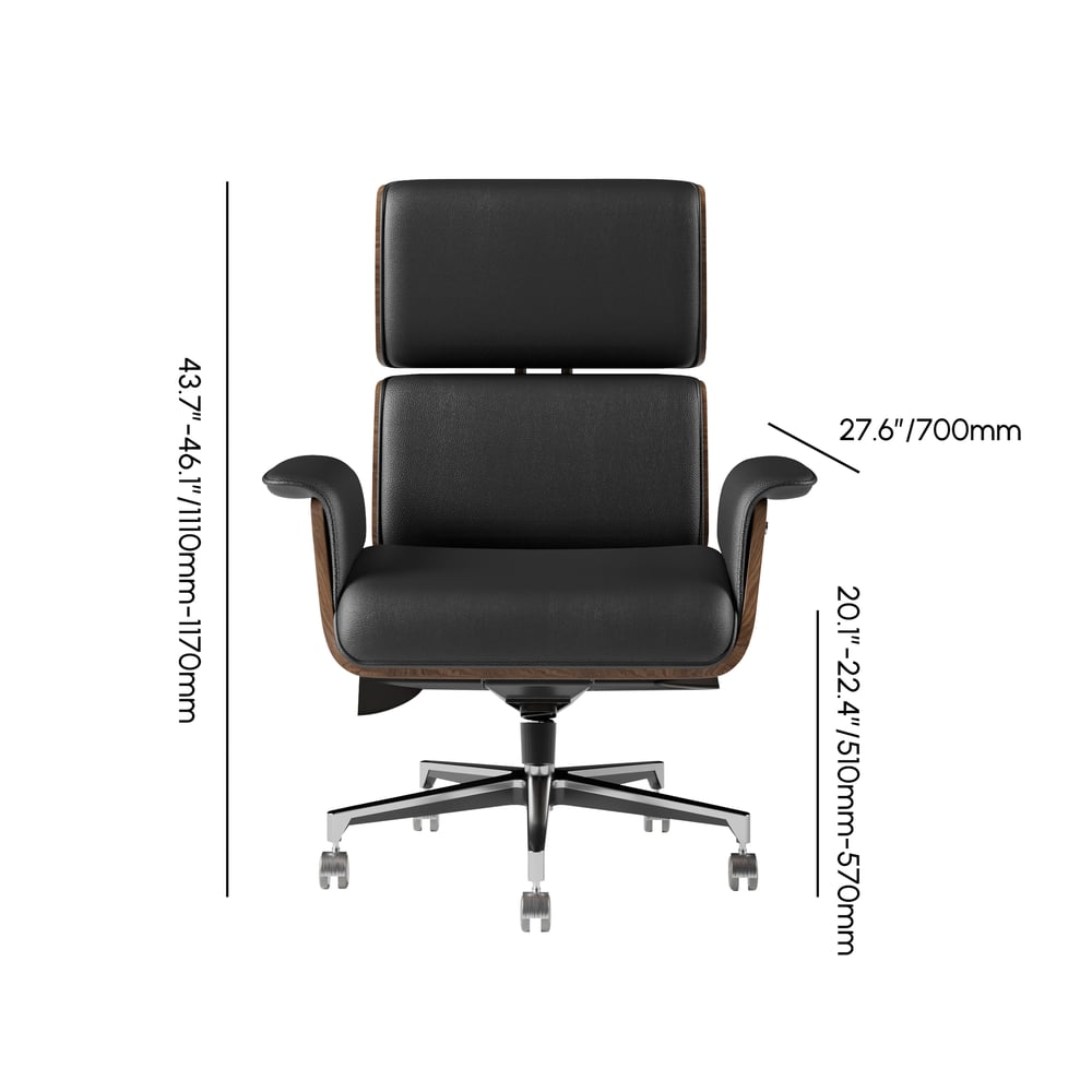 Black Wooden Adjustable Height Swivel Upholstered Desk Chair Home Office weights dimensions image