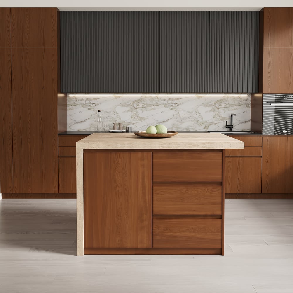Questions and Answers for 1270mm Modern Kitchen Island Walnut Laminate & 2 Counter Stools Set Storage Cabinet