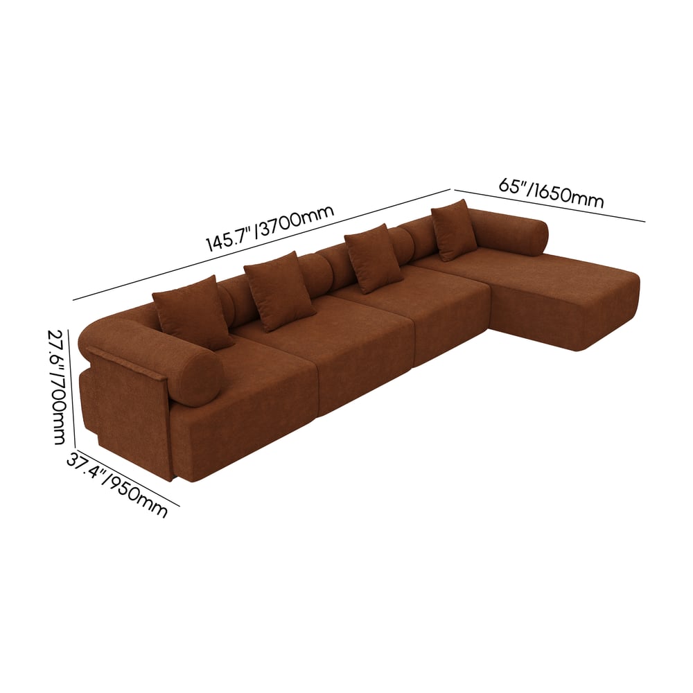 Serene 146" 4-Piece Modular Chenille Velvet L-Shaped Sectional Chaise Sofa weights dimensions image