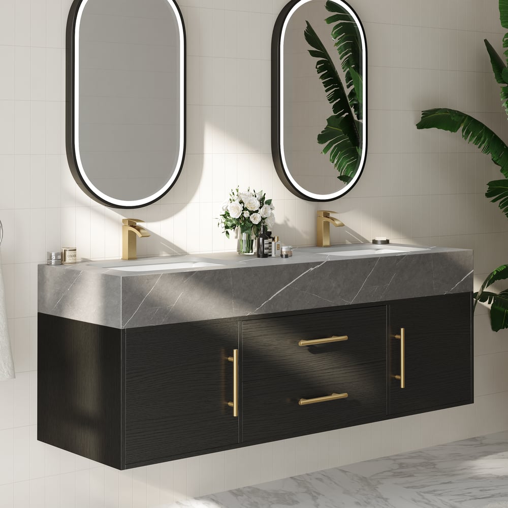 Otázky a odpovědi pro 1500 mm černé koupelnové umyvadlo s dvojitým umyvadlem s rukojetí z kartáčovaného zlata, plovoucí design