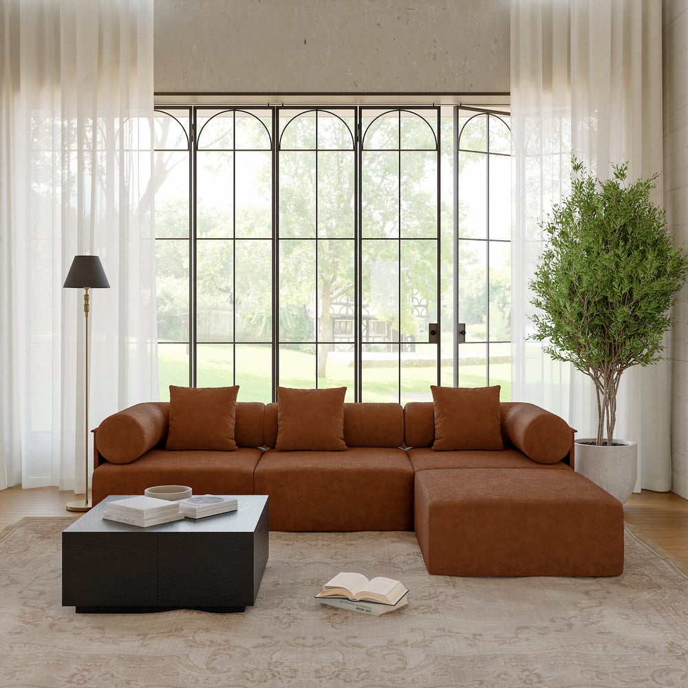 Domande e risposte per Sezionale a L in ciniglia modulare Serene, 2800 mm, 4 pezzi, con pouf