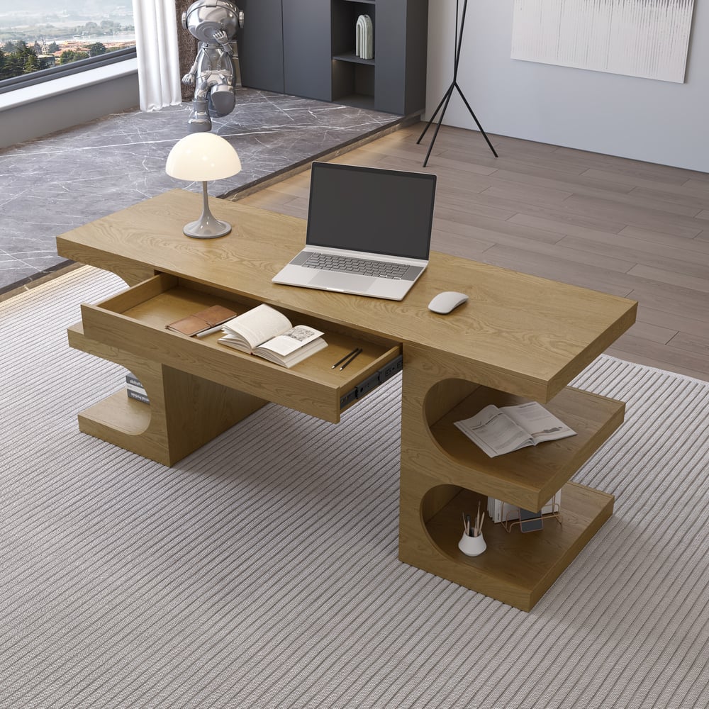 Customer Reviews for 1630mm Modern Natural Writing Desk with 1 Drawer & 4 Open Shelves