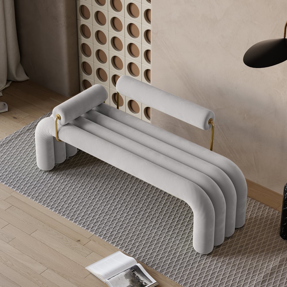 Avis Clients sur Banc d'entrée en velours capitonné, meuble d'entrée en gris clair (1200 mm)