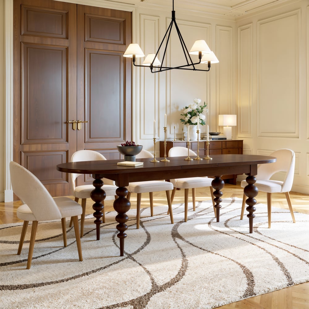 Questions et Réponses pour Table à manger ovale extensible du milieu du siècle 2000 mm à 2400 mm en noyer pouvant accueillir 6 à 10 personnes