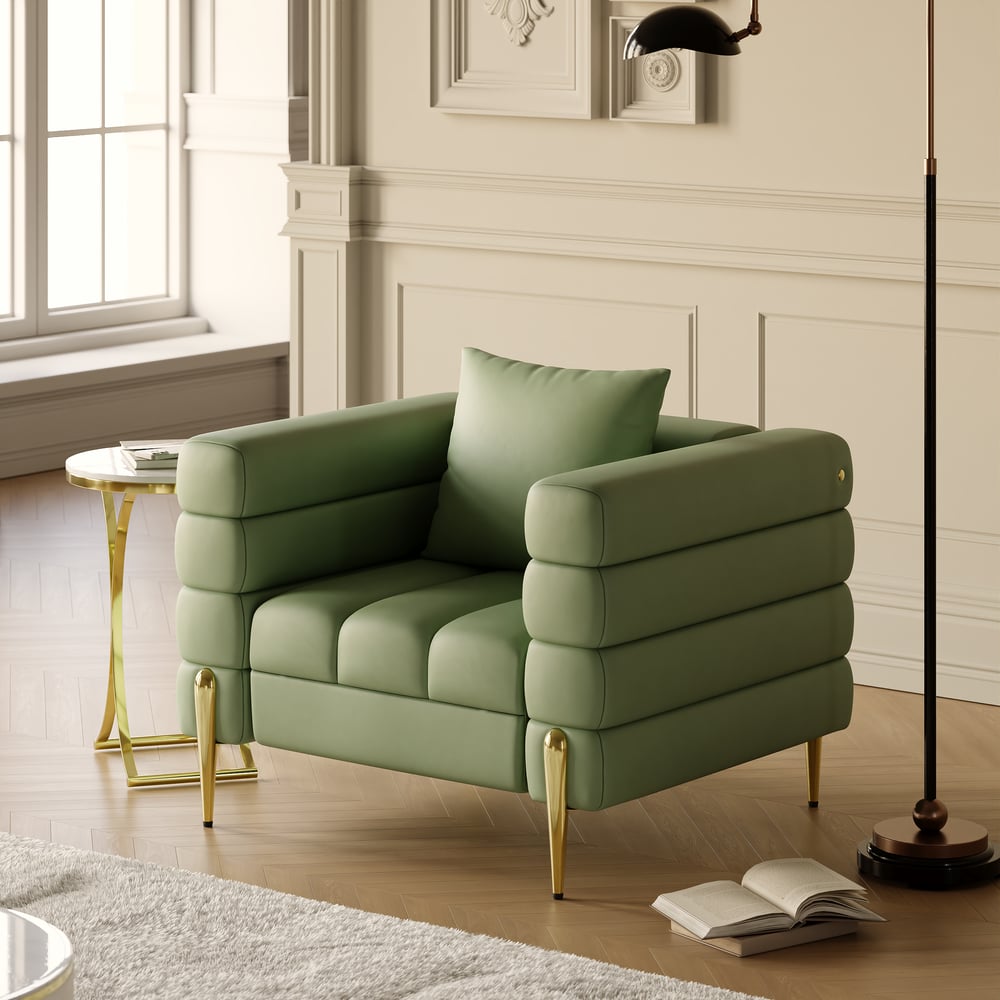 Questions et Réponses pour Fauteuil d'appoint rembourré en cuir Axial Performance au fini doré