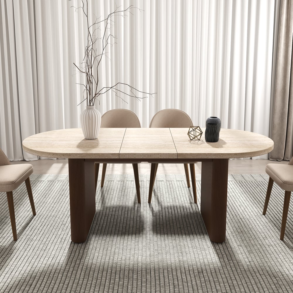 Questions and Answers for Fluve 1600mm-2000mm Oval Extendable Matte Trave Dining Table Butterfly Leaf 6-10 Seater
