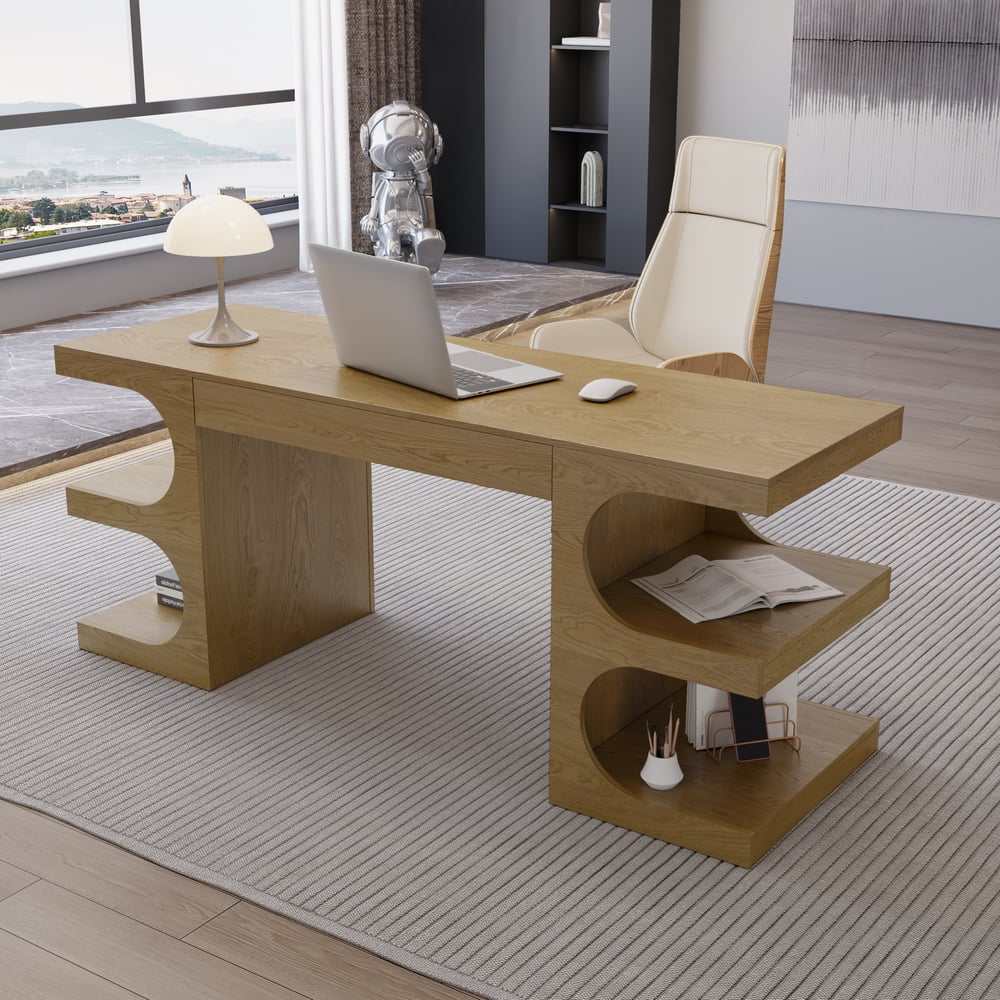 Customer Reviews for 1630mm Modern Natural Writing Desk with 1 Drawer & 4 Open Shelves