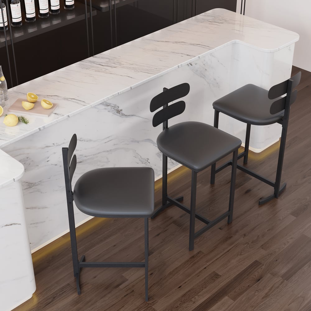 Perguntas e respostas para Bancos de balcão pretos modernos de couro PU com encosto, banquinho de cozinha para café da manhã