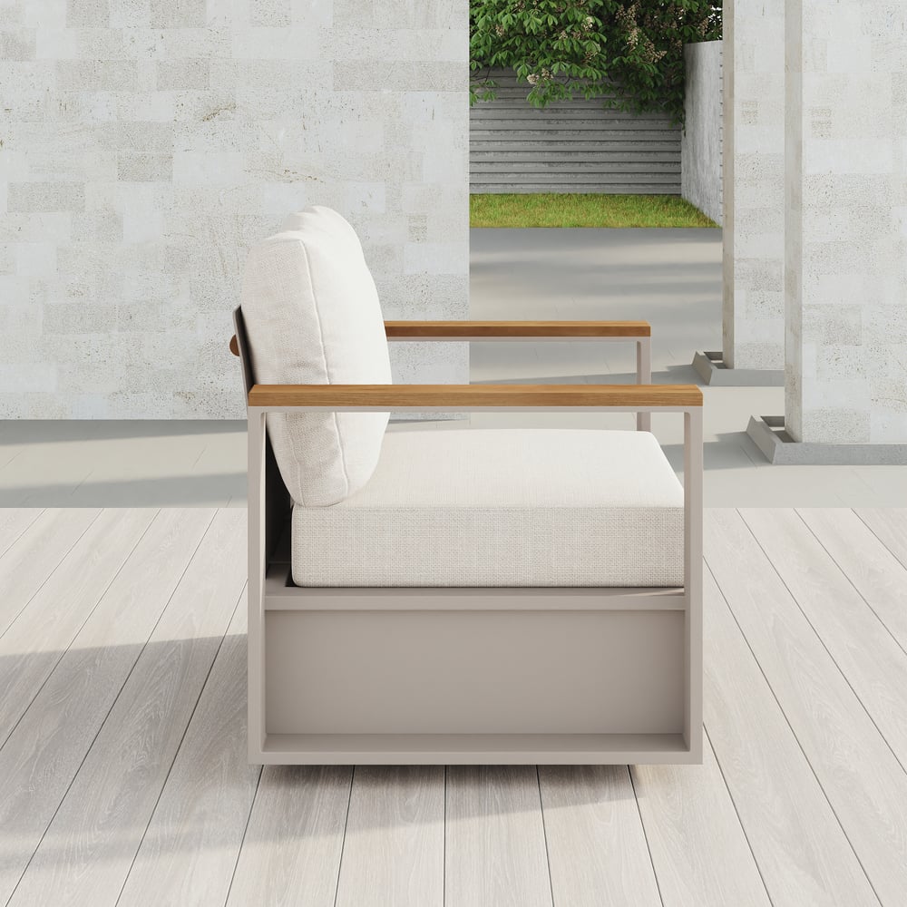 Questions and Answers for Tevara Outdoor Swivel Chair, Wood and Aluminium, with Cushion, Warm White