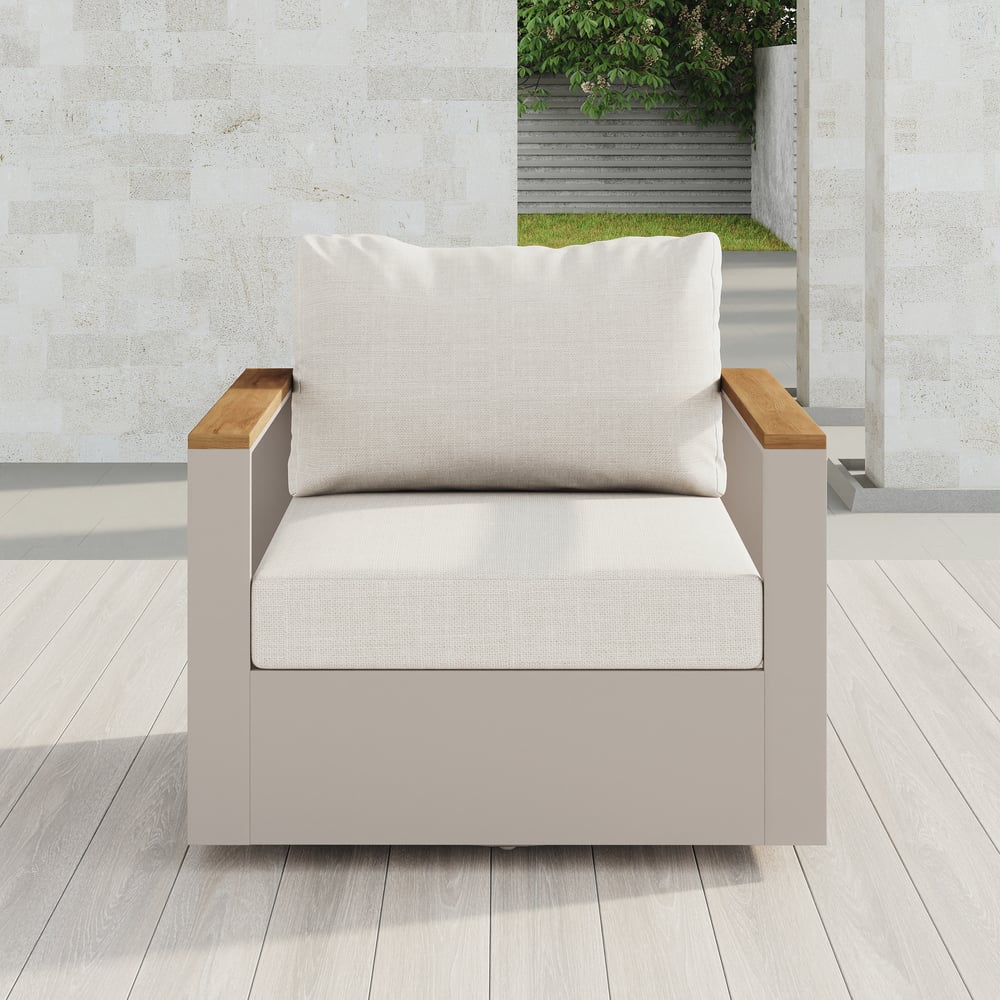 Avis Clients sur Ensemble de 2 chaises pivotantes Axis Outdoor en teck et aluminium blanc chaud avec coussin