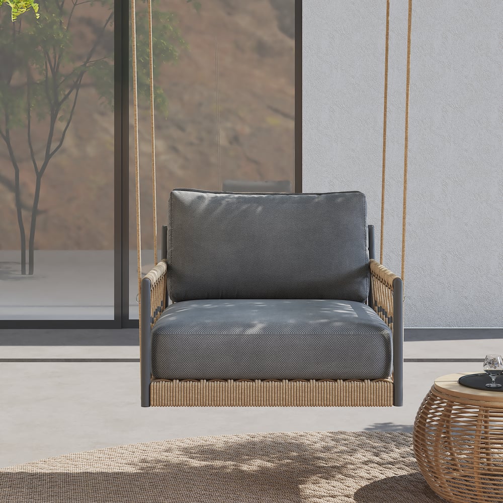 Domande e risposte per Divano a dondolo per esterni in corda intrecciata kaki Ropipe Boho a 1 posto con cuscino grigio