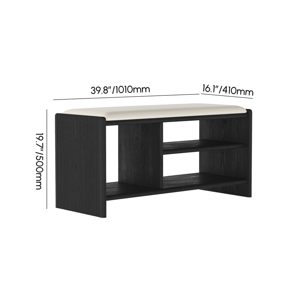 40" Wood Shoe Storage Entryway Bench Leather Upholstered weights dimensions image