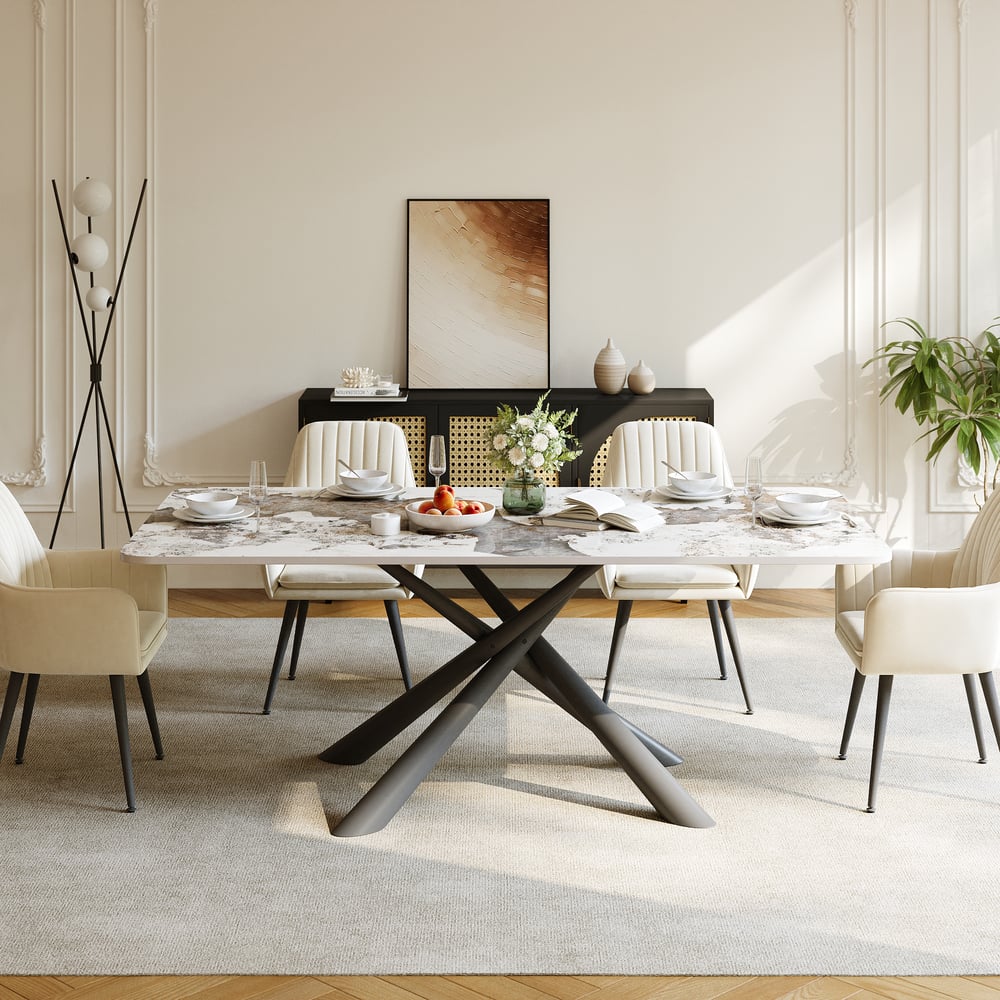 Questions and Answers for 78.7" Modern Rectangle Sintered Stone Dining Table Seats 6-8 People