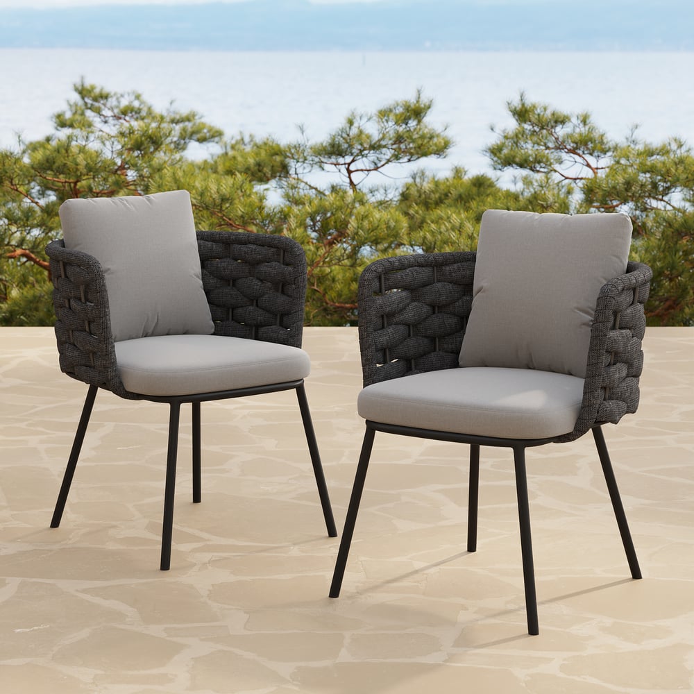 Avaliações de clientes sobre Cadeira de jantar moderna de alumínio e cordas de 2 peças, de meados do século, para pátio externo, cinza escuro