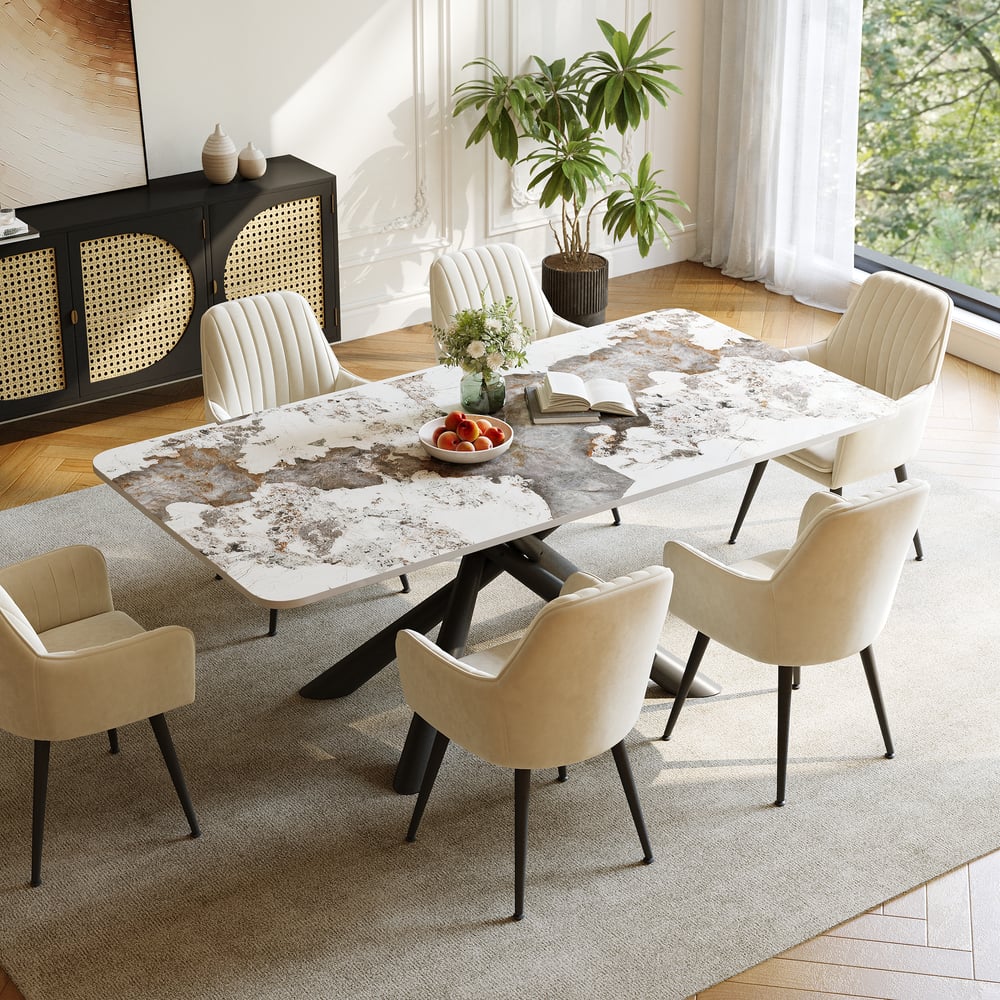Questions and Answers for 78.7" Modern Rectangle Sintered Stone Dining Table Seats 6-8 People