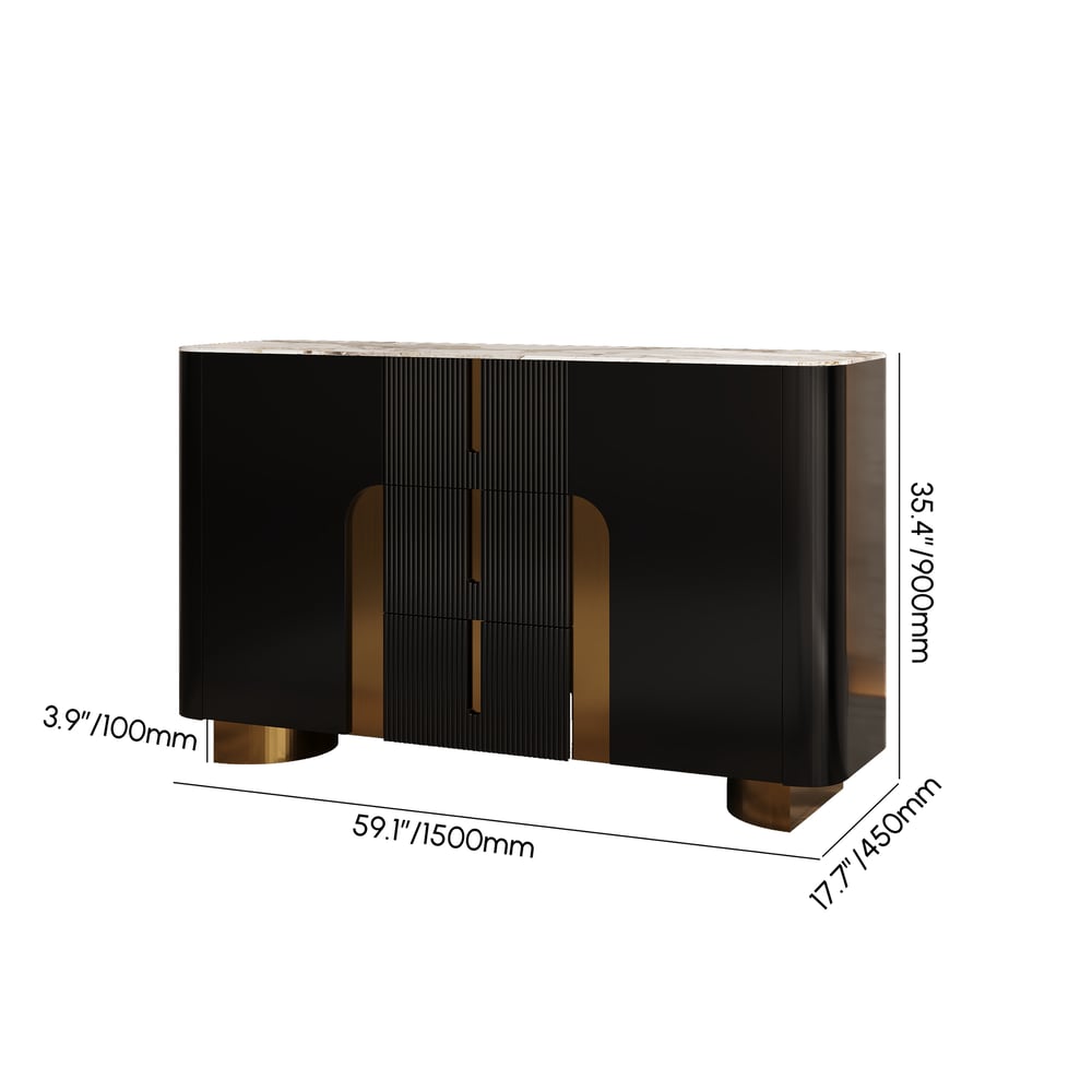 Artus Modern Matte Black 59"W Sintered Stone Sideboard 3 Drawers Kitchen Buffet Table weights dimensions image