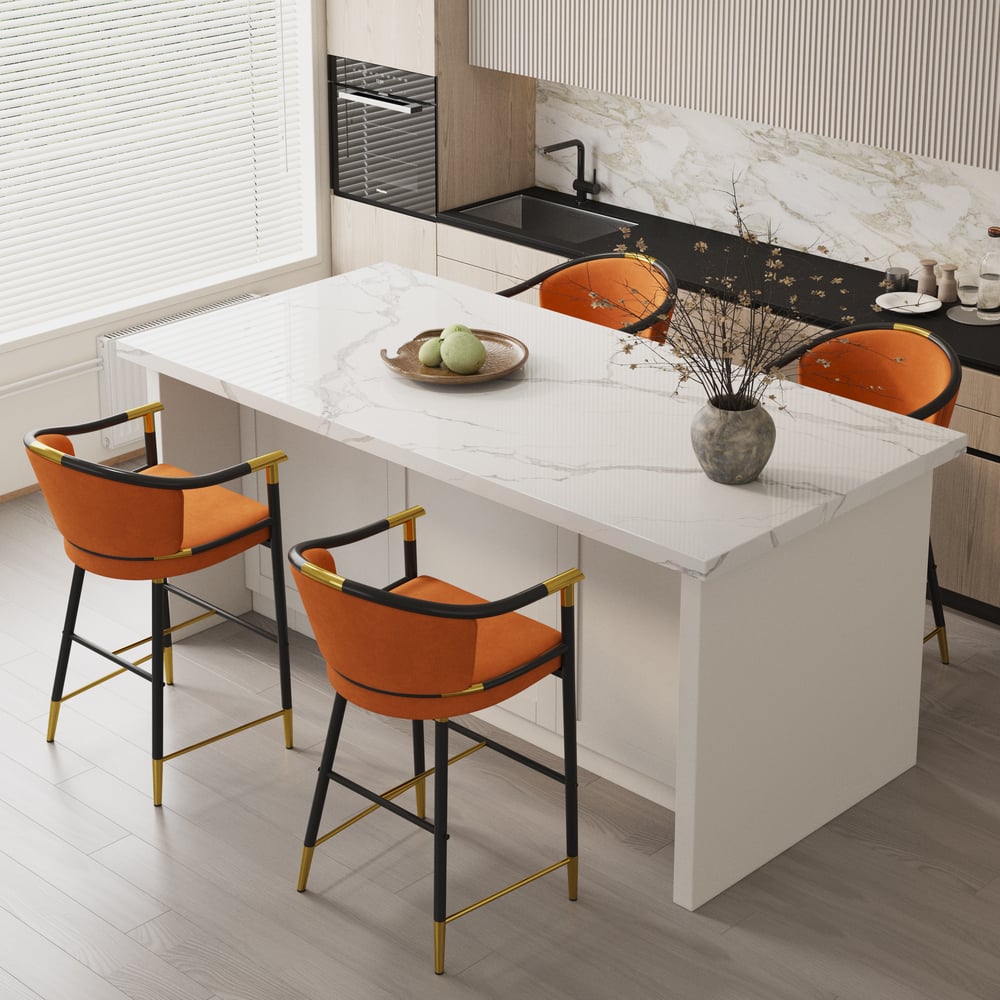 Questions and Answers for Craines Series Modern Velvet Counter Stools with Upholstery Orange