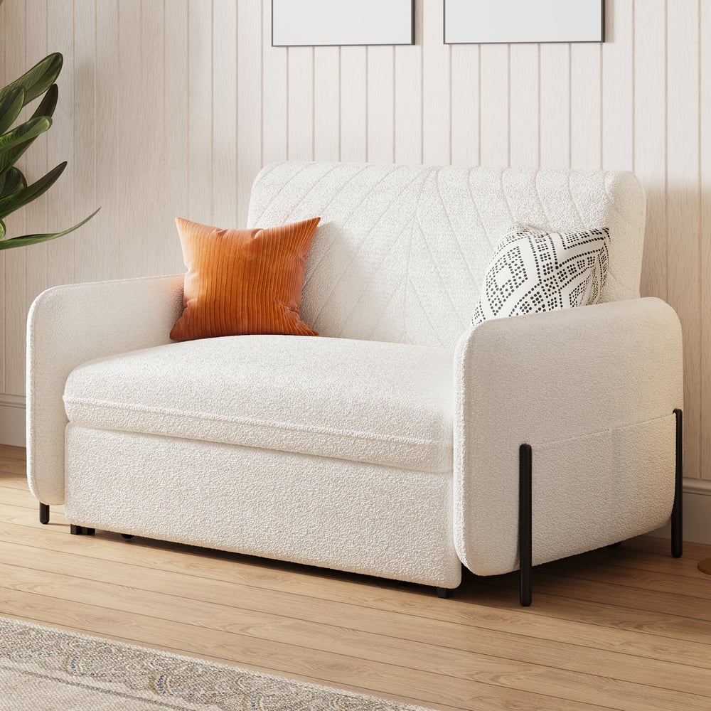 Questions and Answers for 54" Full 2-Seater White Boucle Convertible Sleeper Sofa