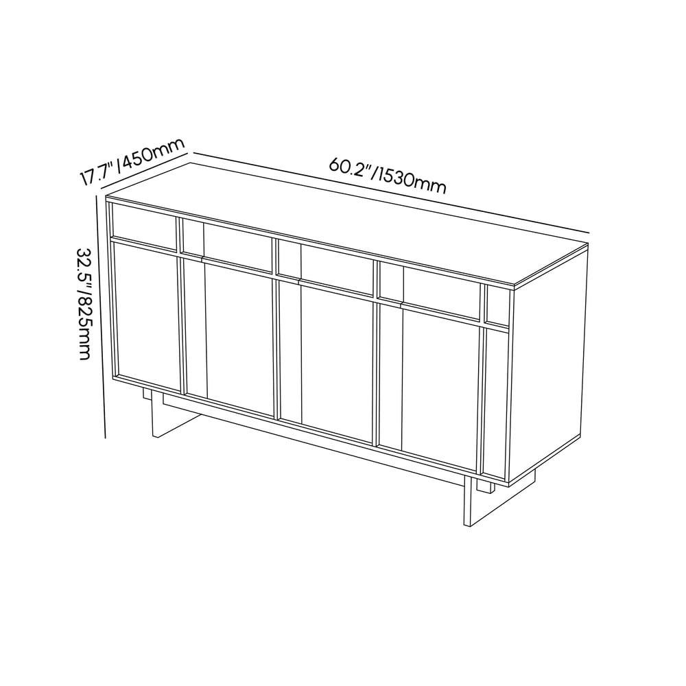 60" Mid Century Modern Sideboard Wooden Buffet with Storage weights dimensions image