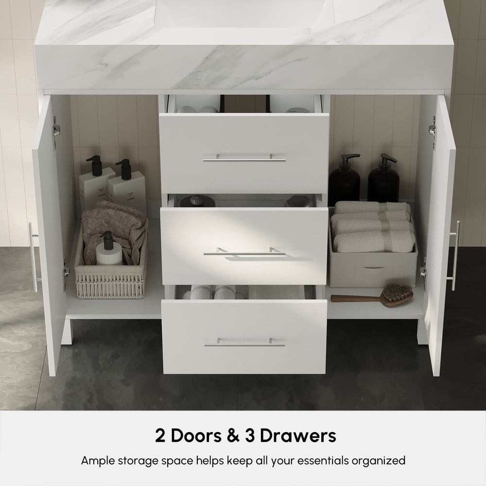 Questions and Answers for 1000mm Freestanding White Bathroom Vanity, Sintered Stone Countertop & Silver Handles