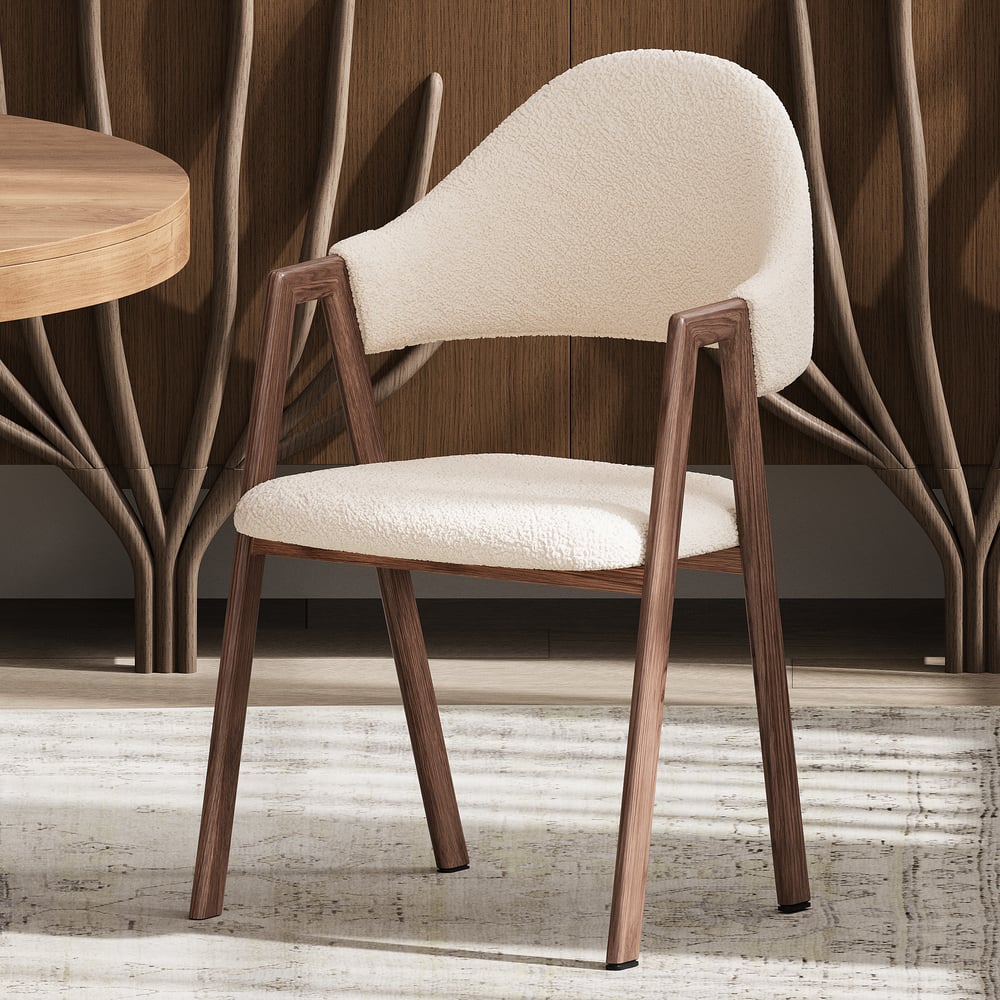 Customer Reviews for White Boucle Upholstered Dining Chair Curved Back Chair Set of 2