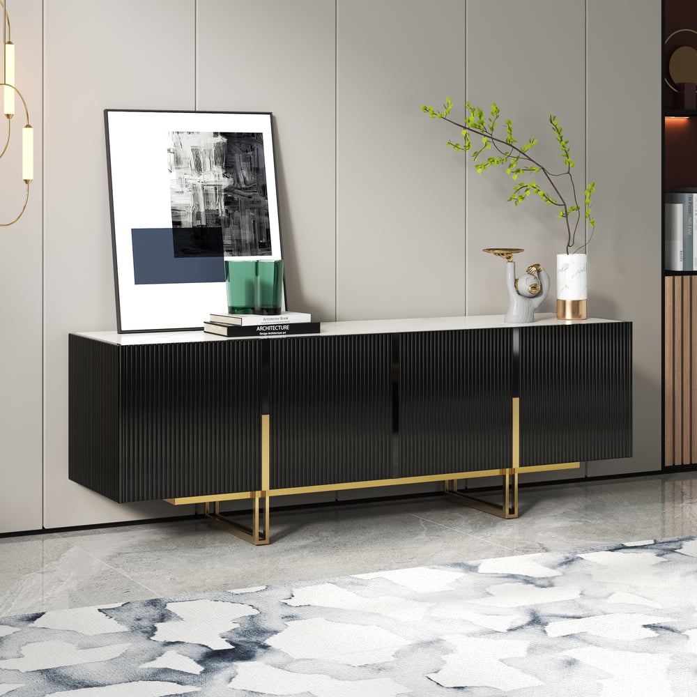 Customer Reviews for Grovyn 150 cm TV Lowboard with Sintered Stone Top, 4 Reeded Doors, Internally Divided Storage