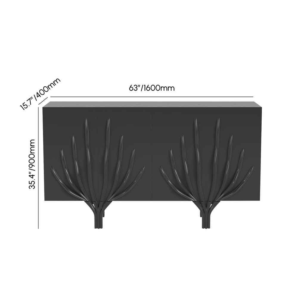 63" Sideboard Branch Design Mid Century Modern Buffet with 2 Doors 2 Shelves weights dimensions image