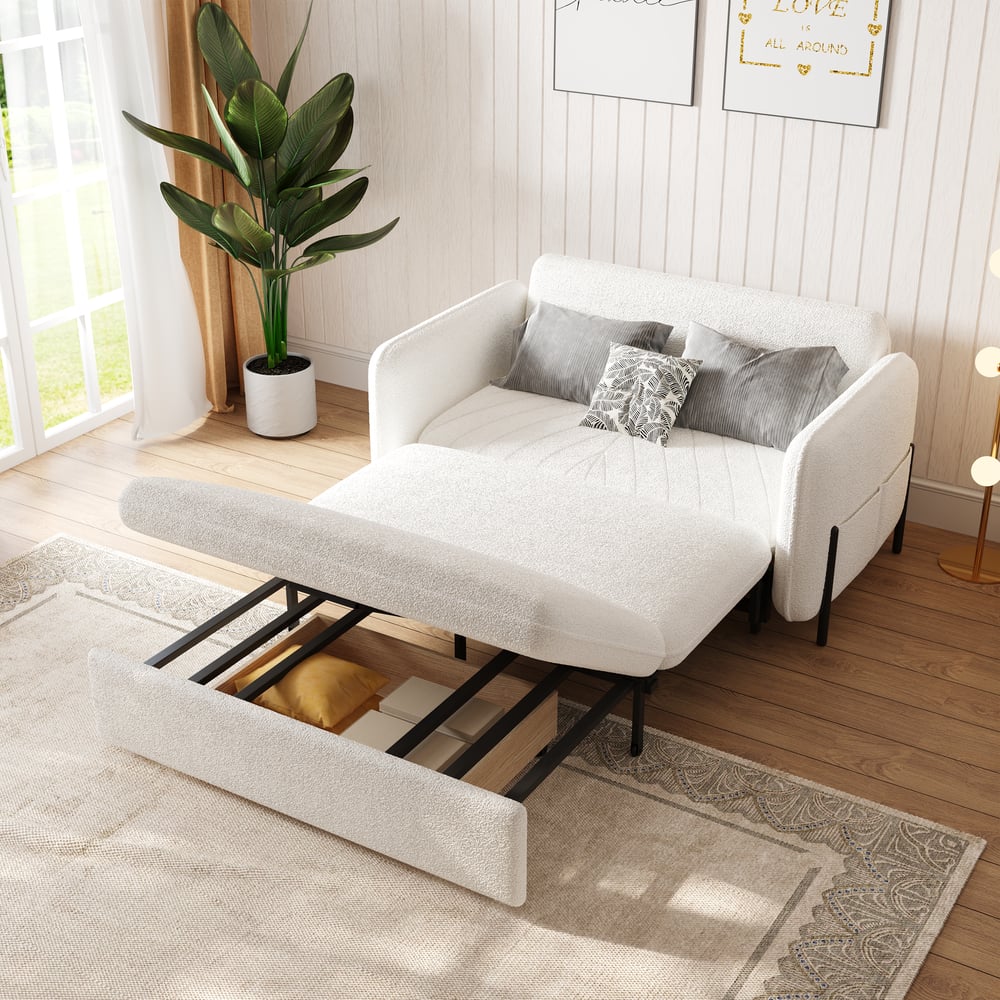 Questions and Answers for 54" Full 2-Seater White Boucle Convertible Sleeper Sofa