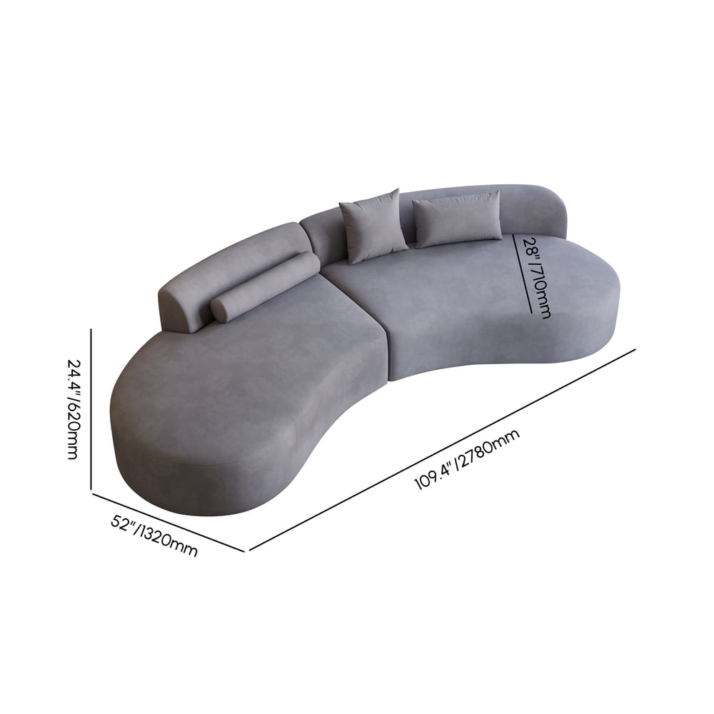 109" 2-Piece Curved Velvet Sectional Sofa with Pillows weights dimensions image