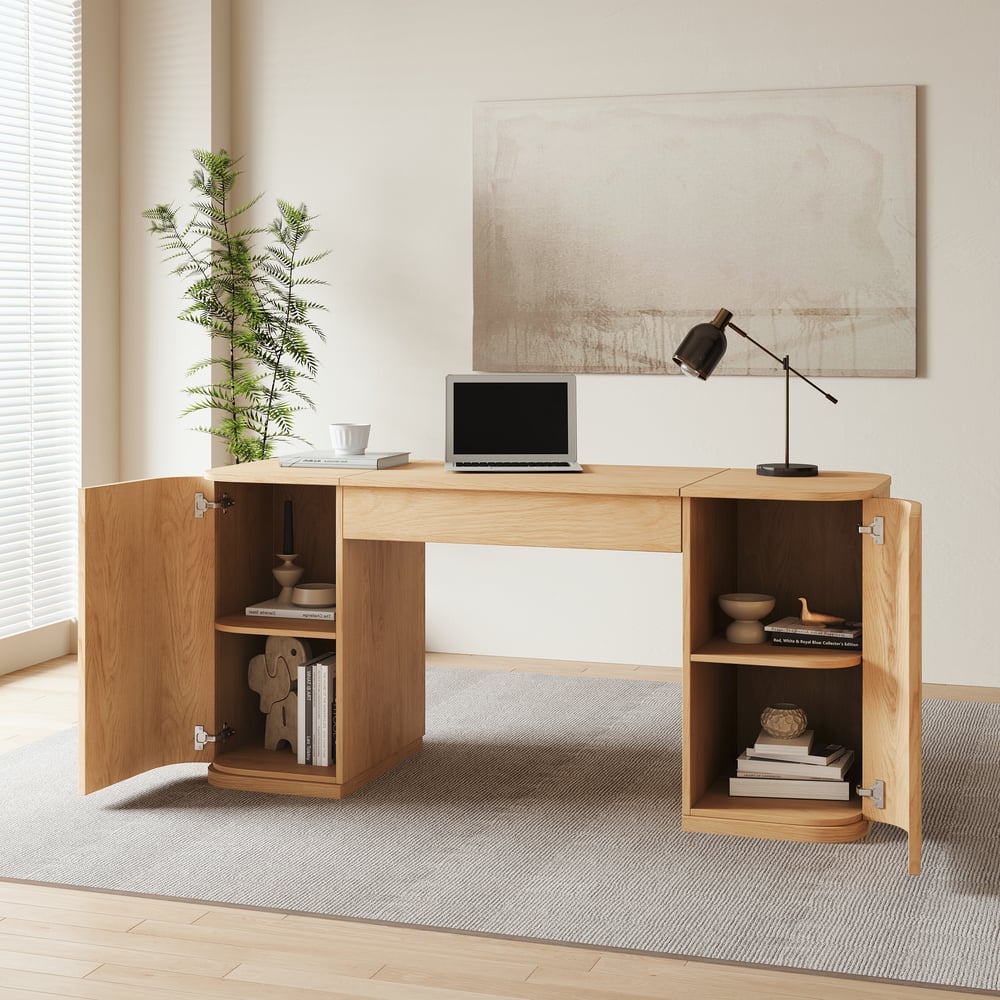 Avis Clients sur Bureau debout naturel moderne avec 2 portes et grand bureau de rangement