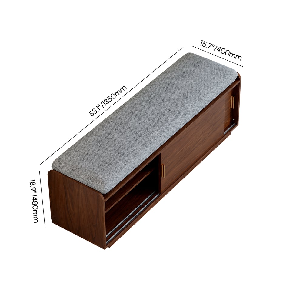 Walnut Shoe Storage Bench with Cushion weights dimensions image